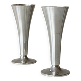 Two silver-coloured lightweight metal flower vases.