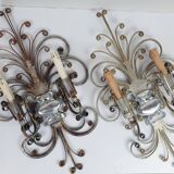Pair of Silver Wrought Iron And Glass Wall Lights by Banci, Italy, 1940s
