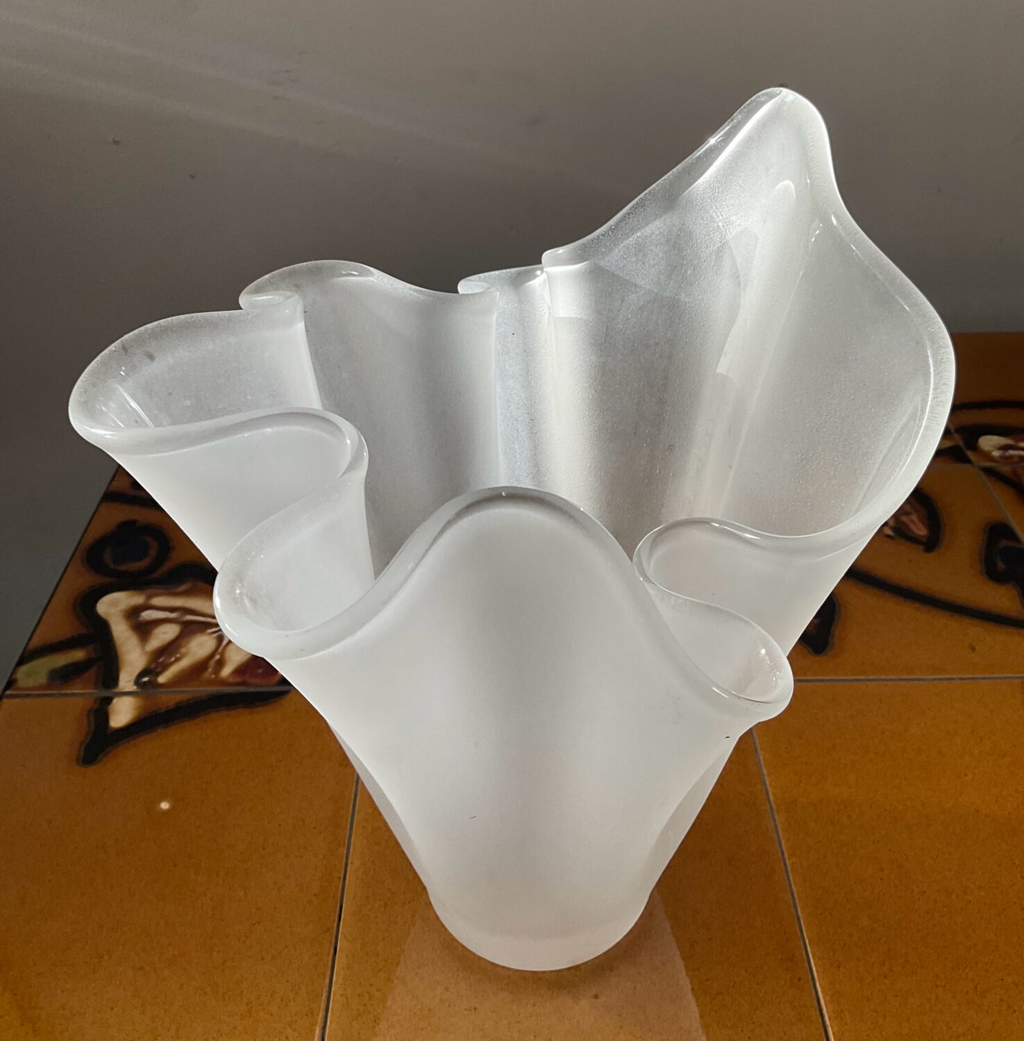 Vintage handkerchief vase in frosted glass