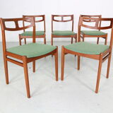 Ensemble moderne scandinave de 5 chaises de salle à manger en teck et vert