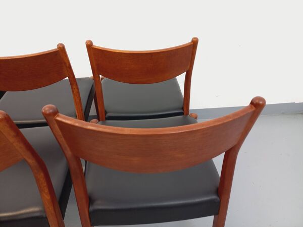 Suite de 6 chaises scandinaves vintage Fristho Franeker en teck et skai des années 60