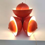 Living room lamp with 4 lights in orange color lacquered metal circa 1970