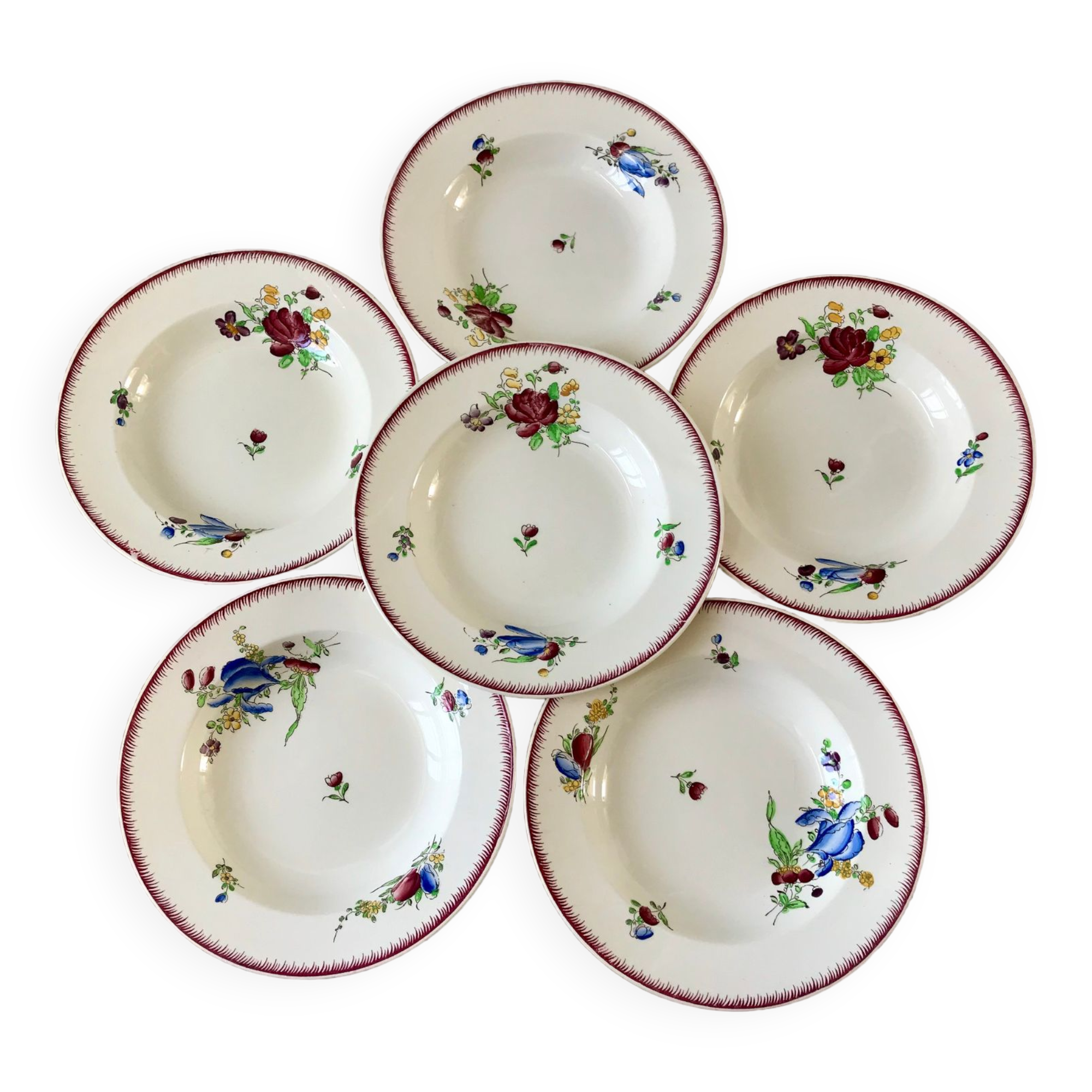 set of 6 Villeroy & Boch La Louvière soup plates, Belgian manufacture in Terre de Fer, early 20th century