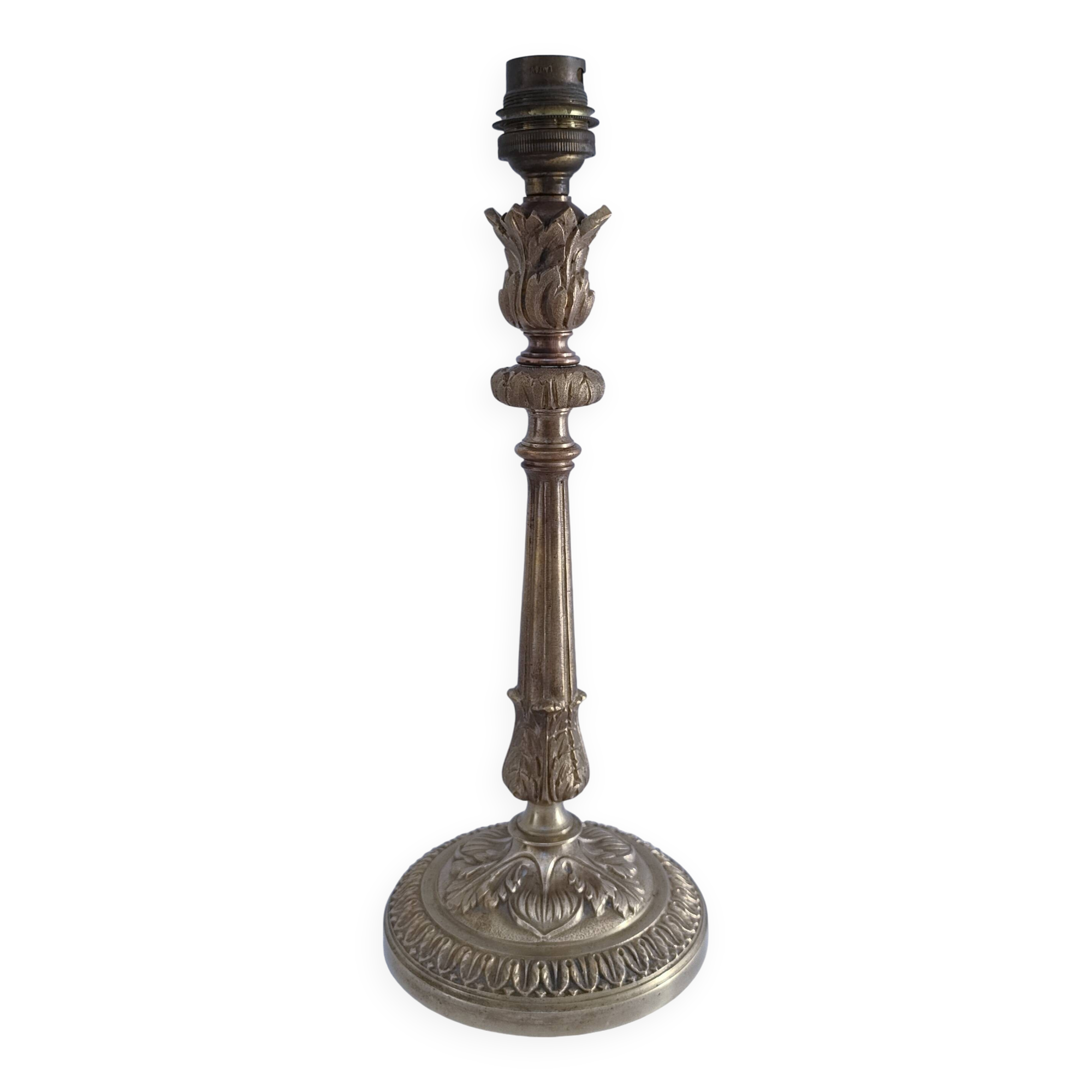 Pied de lampe bronze décor feuillagé