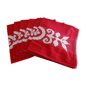Lot 6 napkins 46 x 42 red and white cotton