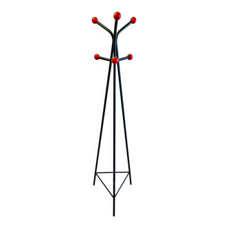 1960s Black and Red Ball Coat Rack on Stand