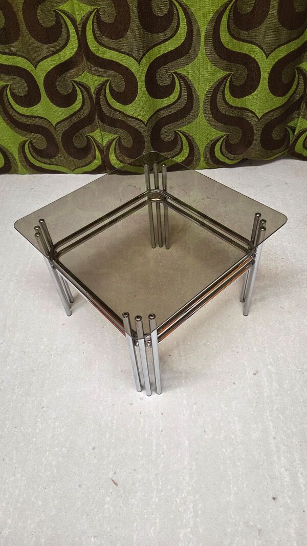 Table basse chrome verre fumé 1970