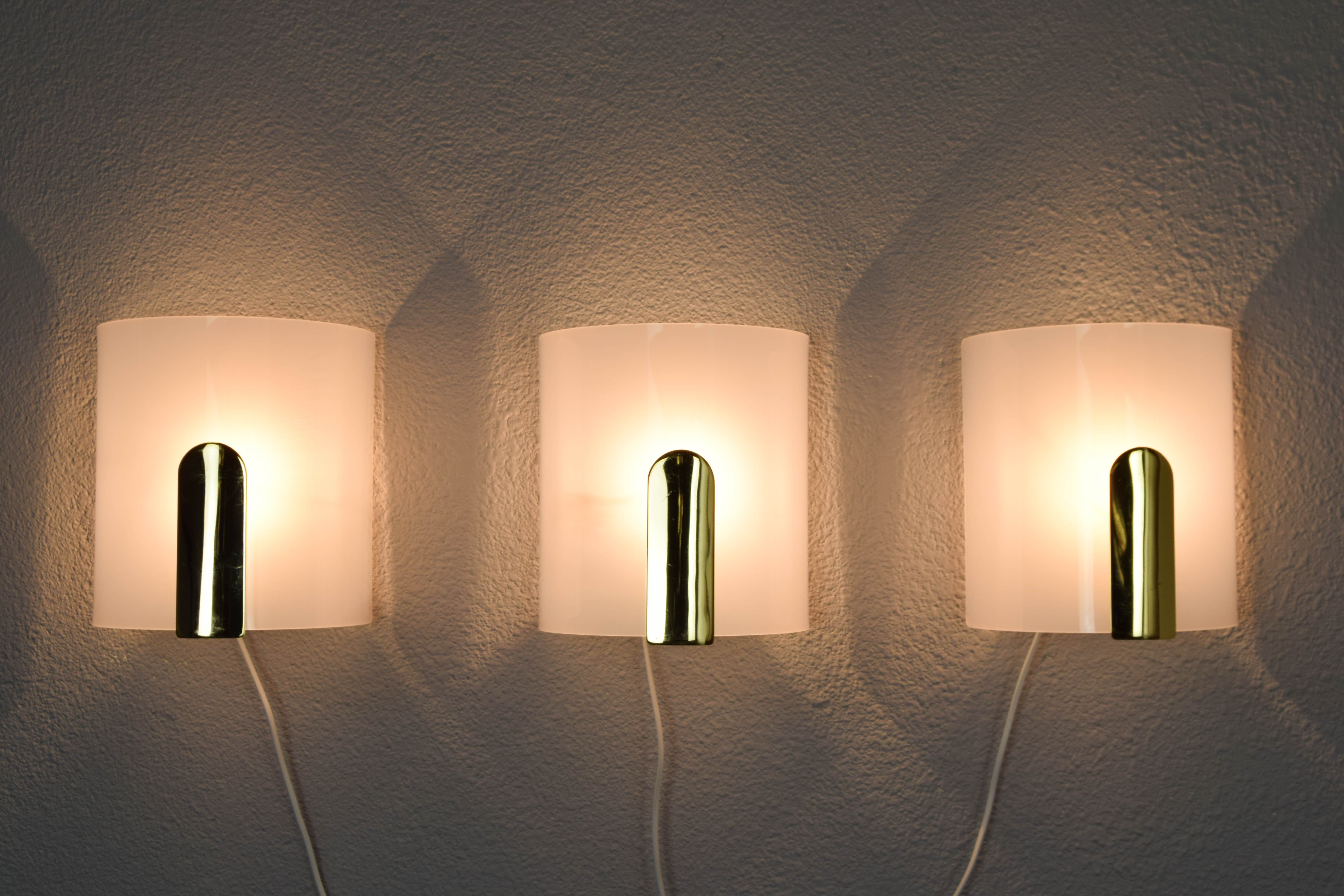 Mid-Century Modern Lucite and Brass Sconces by Metalarte, Spain, 1980