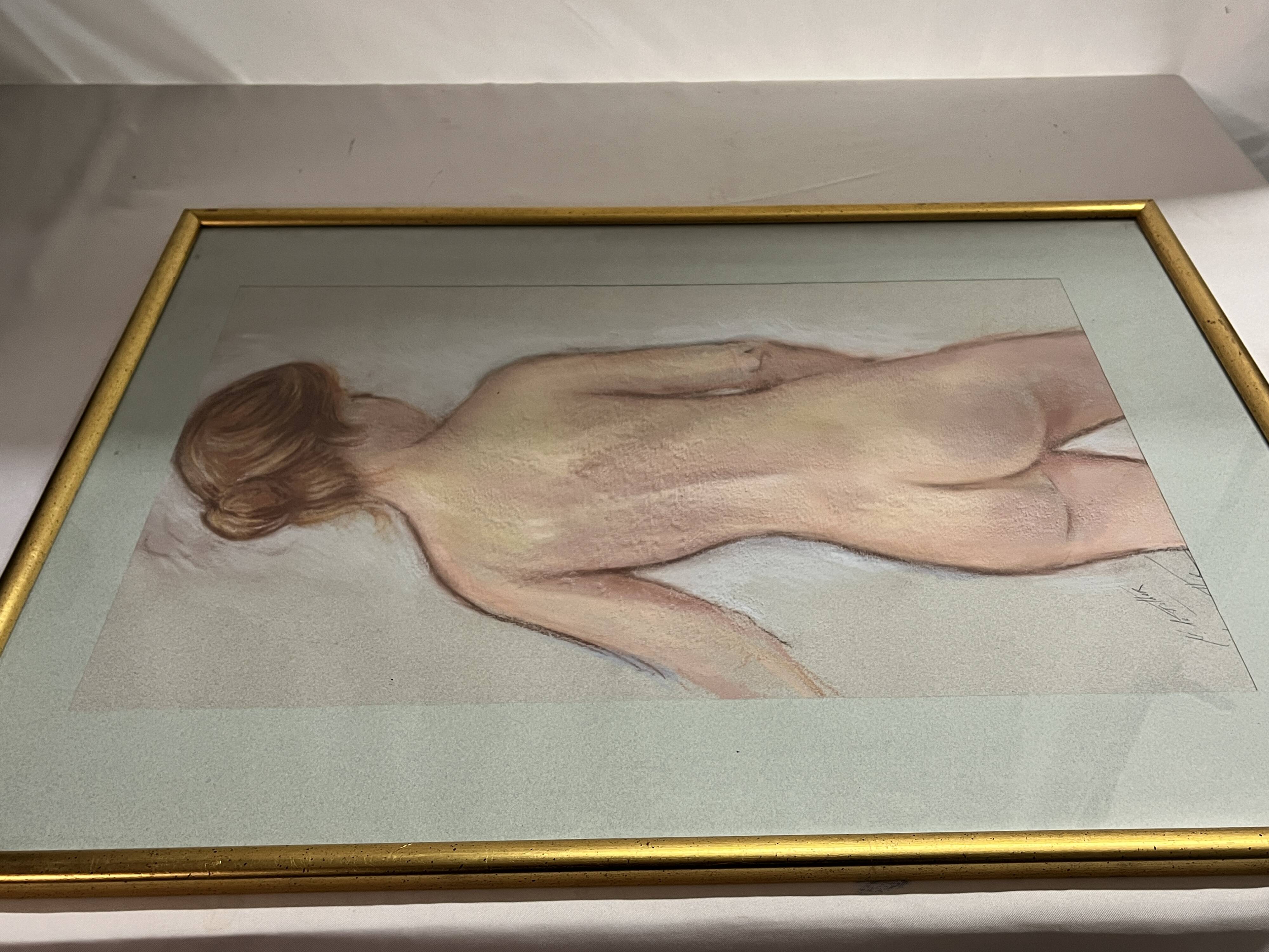 Le Falher (Lionel), Pastel female nude framed 20th century