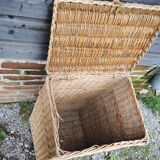Old rectangular laundry basket in light wicker