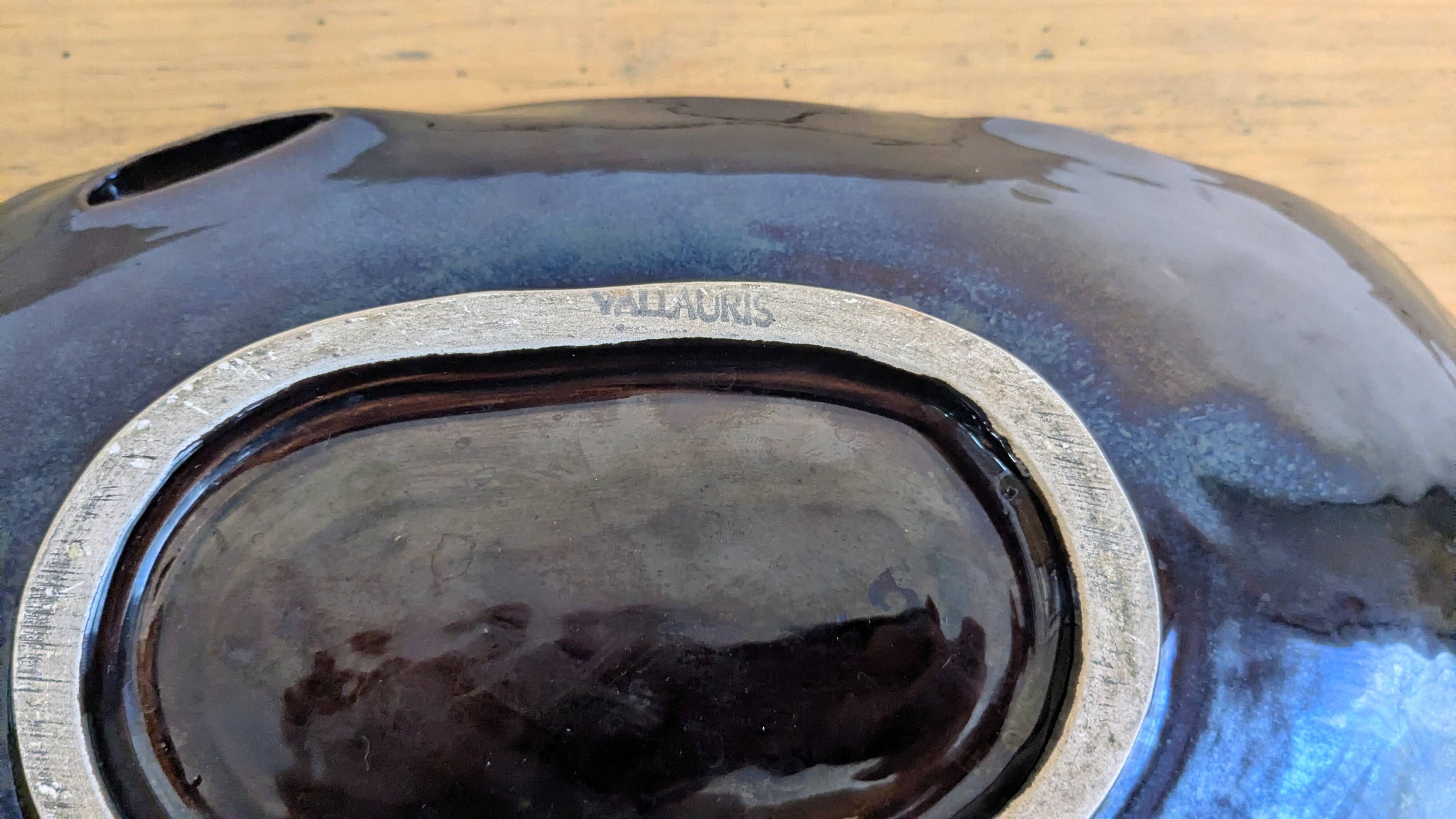 Large vintage ceramic bowl from Vallauris – Brown and orange glaze