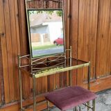 Coiffeuse vintage de style Art Déco français en laiton, années 1960, lot de 3