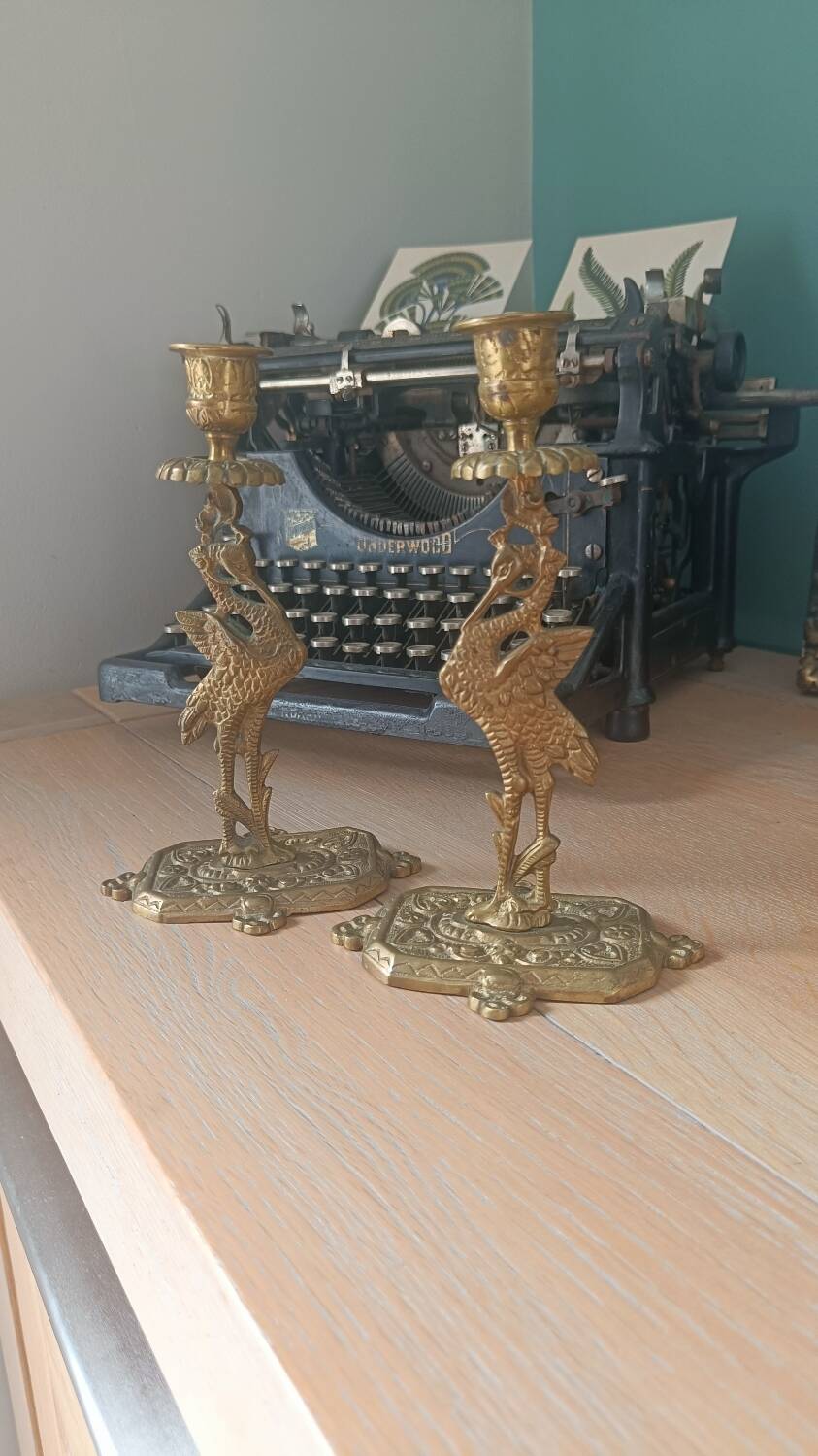 Paire de bougeoirs anciens Style orientaliste Art déco