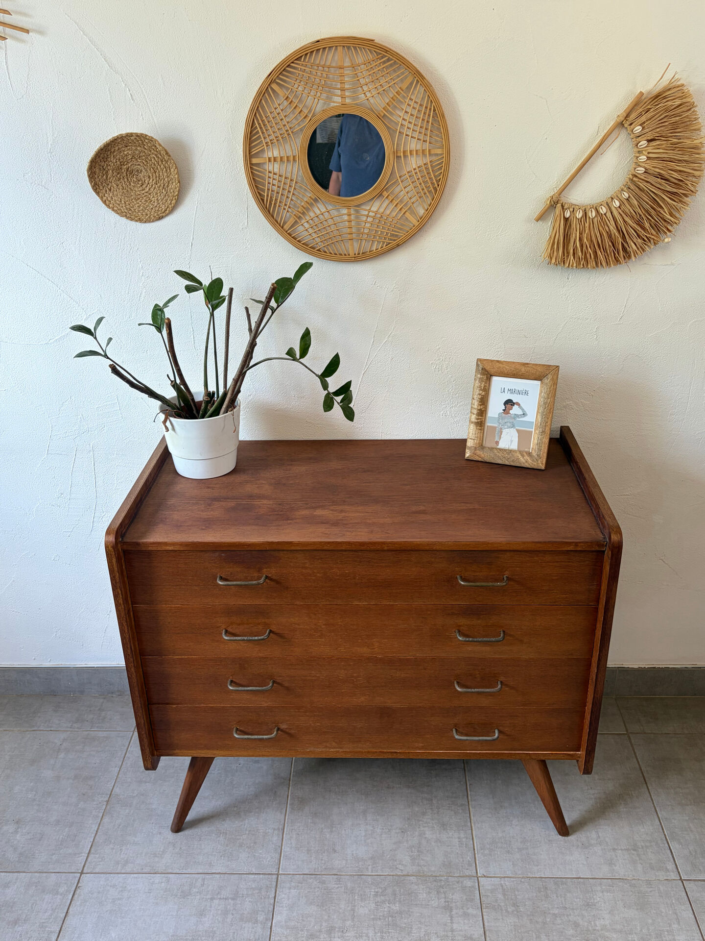 Vintage oak commode from the 1960s.