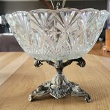Cut glass bowl on a metal stand / compote dish