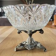 Cut glass bowl on a metal stand / compote dish