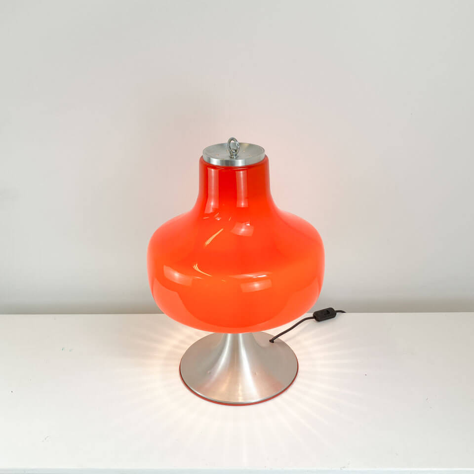 Vintage table lamp, glass shade with aluminium base, 70s