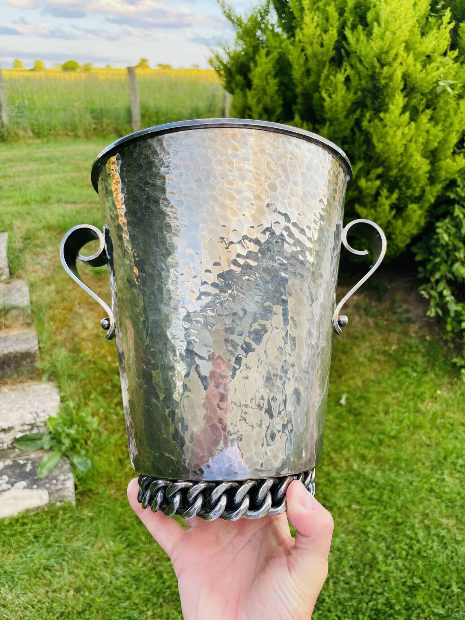 Jean Despres hammered silver metal champagne ice bucket