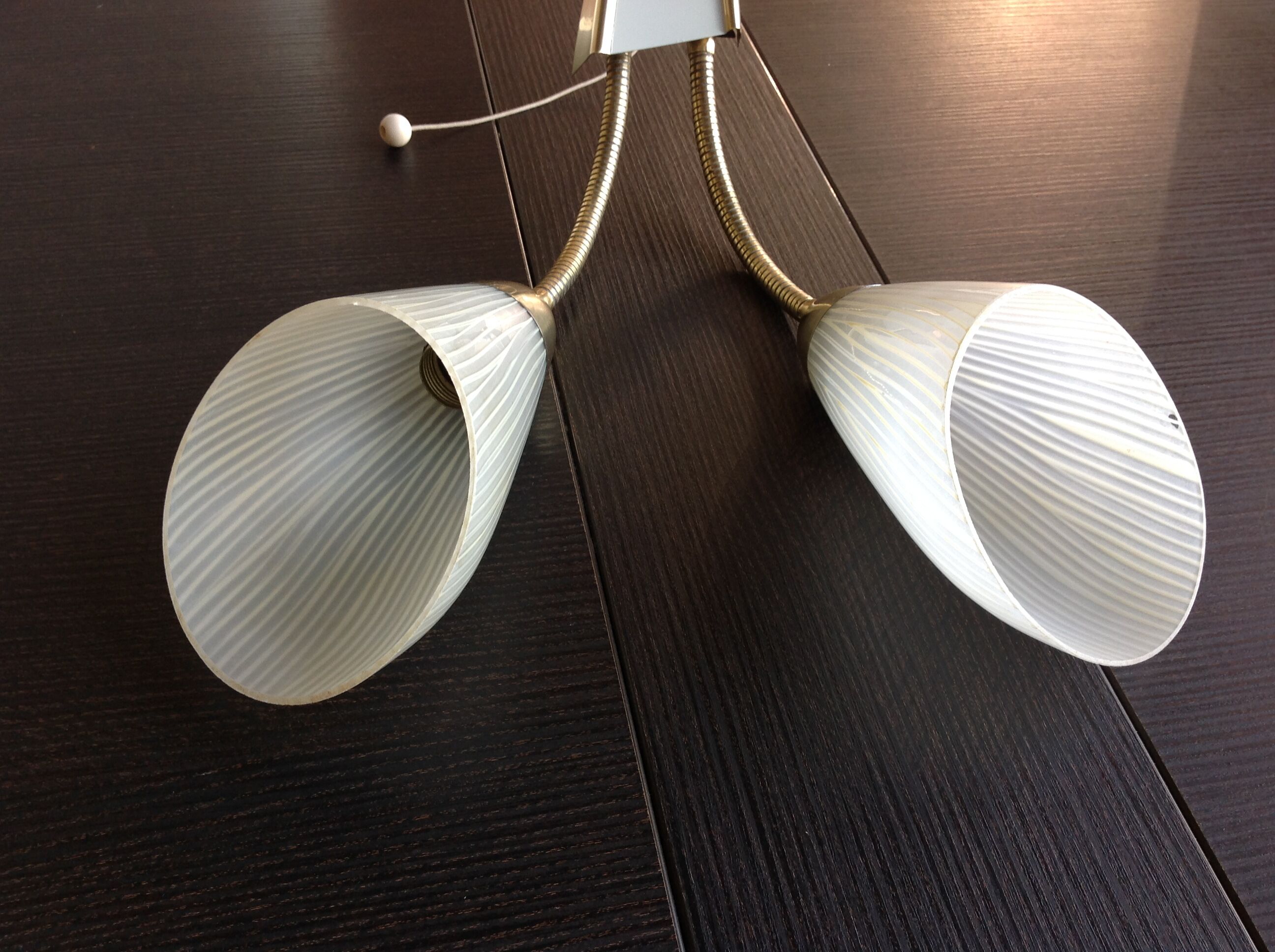 Double fire wall lamp in brass and glass cornet years 50/60