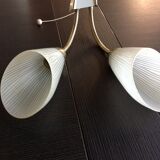 Double fire wall lamp in brass and glass cornet years 50/60