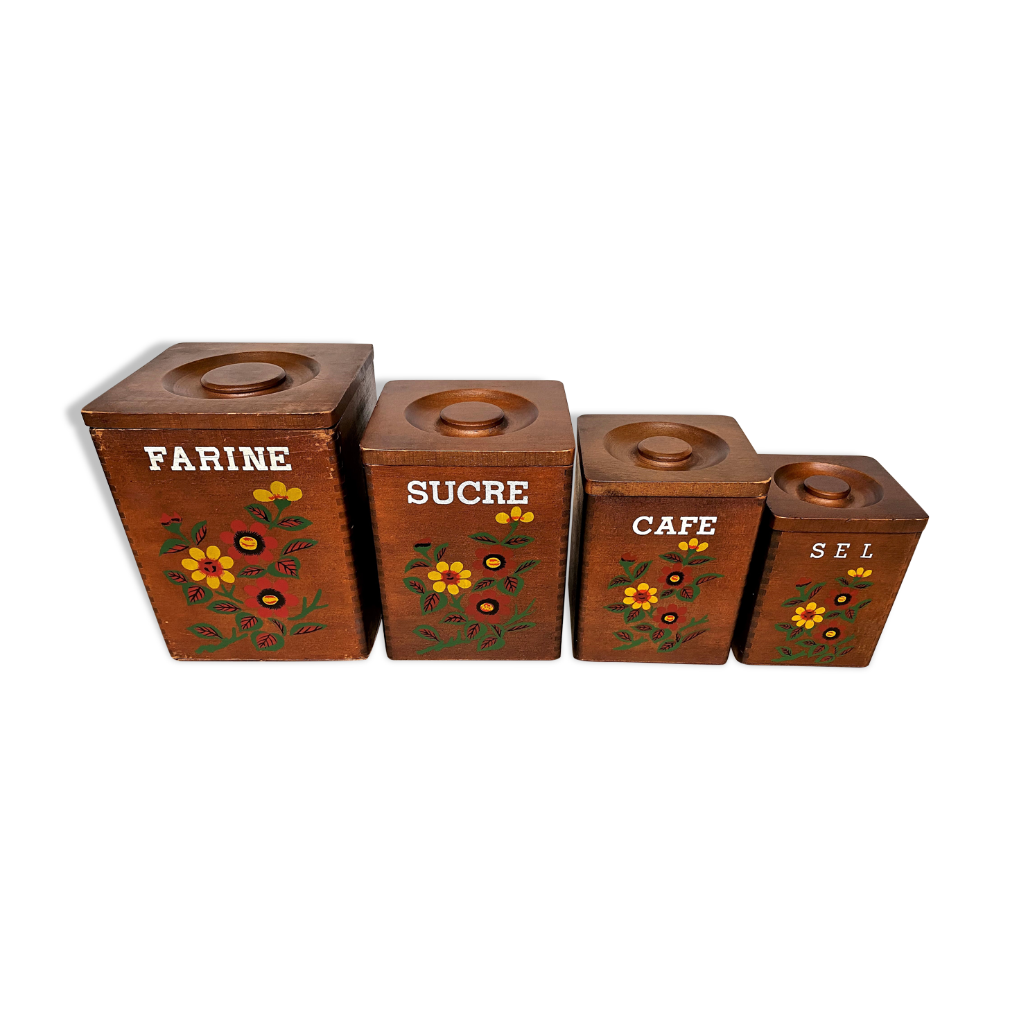 Série de 4 pots à épices en bois