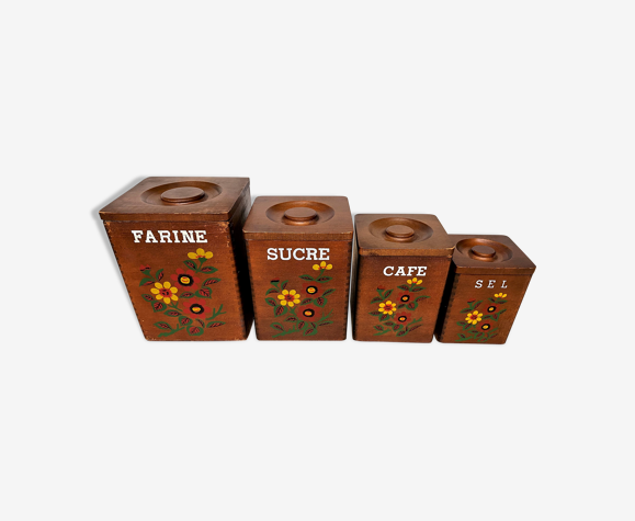 Série de 4 pots à épices en bois