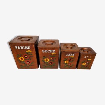 Series of 4 wooden spice pots