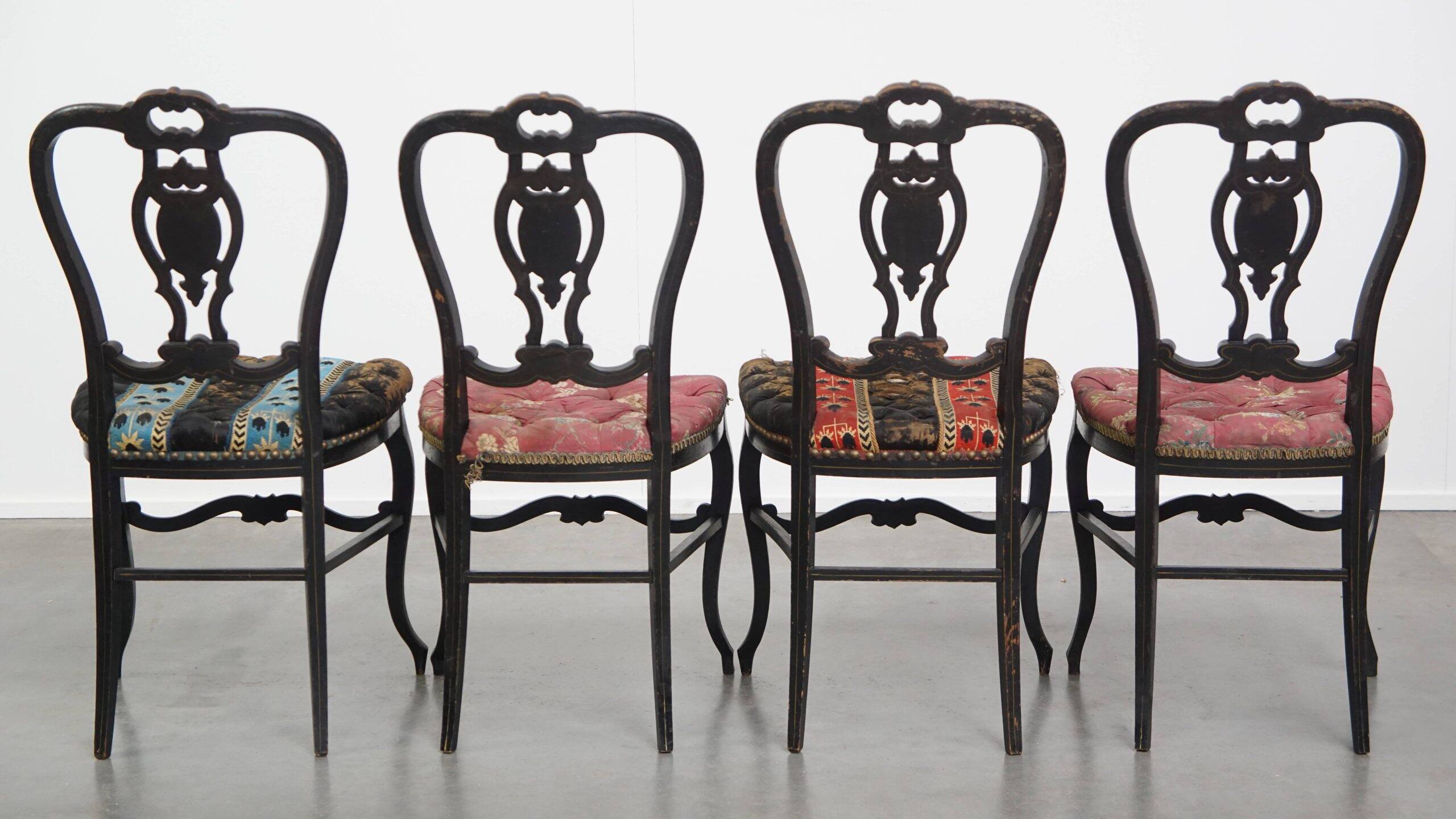 Set of 4 antique French Napoleon III chairs inlaid with mother-of-pearl
