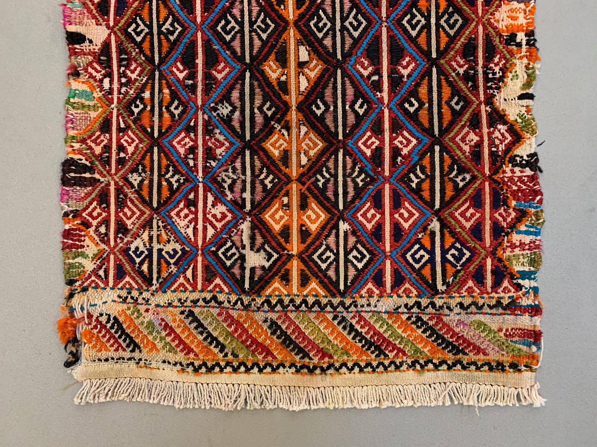 Vintage Turkish Mini Kilim 91x47 cm Wool Small Kelim Runner, shabby Chic