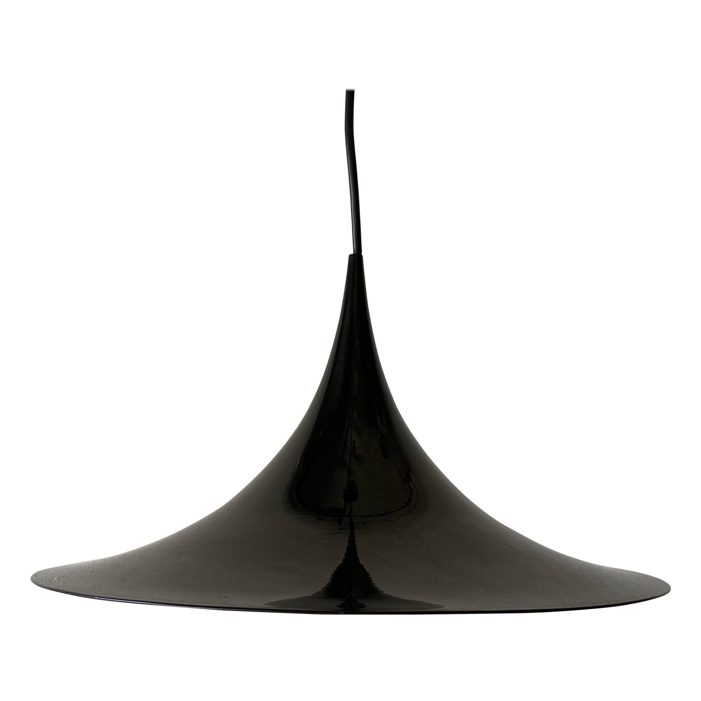 Black metal pendant lamp with trumpet design, 1960s, Italy.