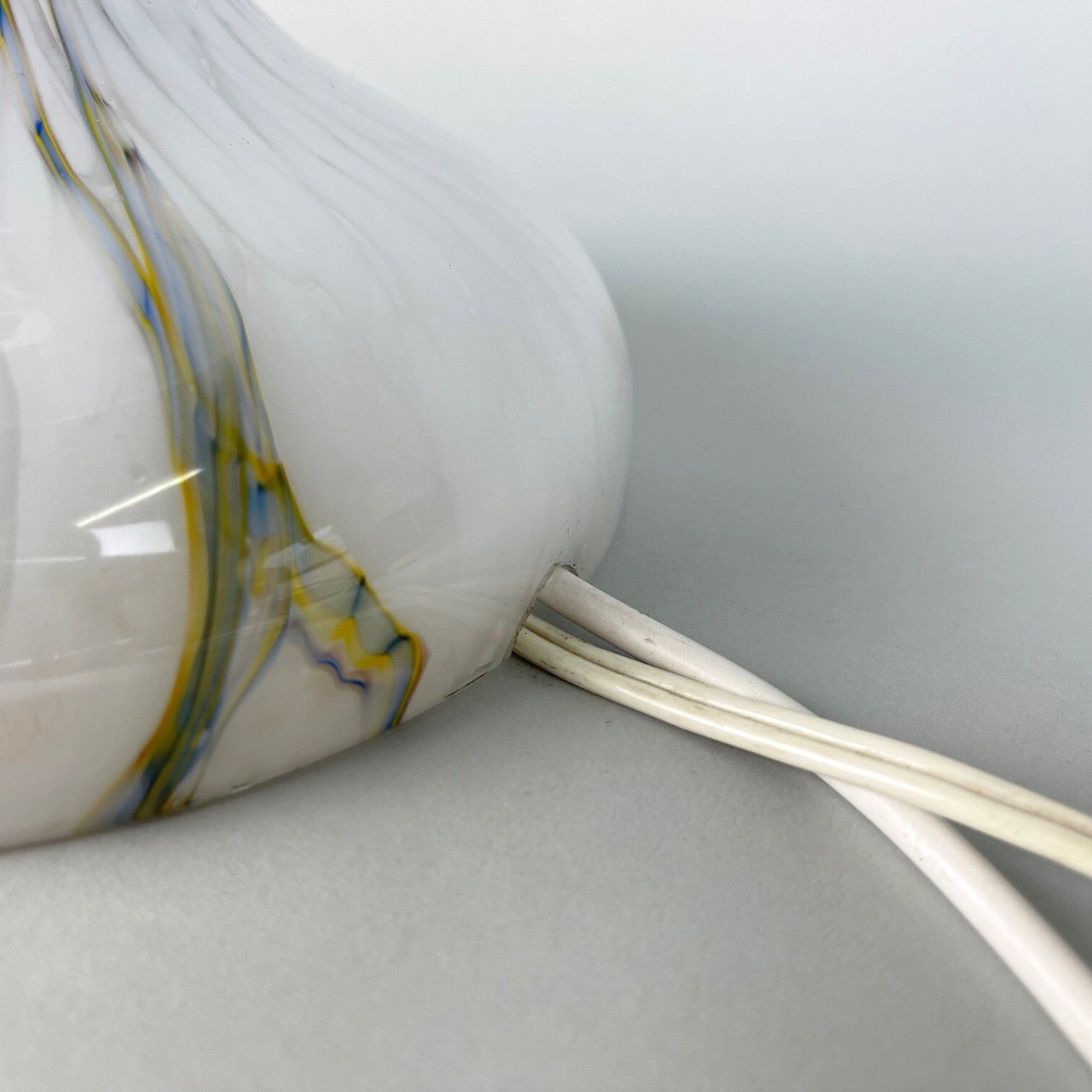 Lampe de table champignon en verre marbré vintage, années 1930