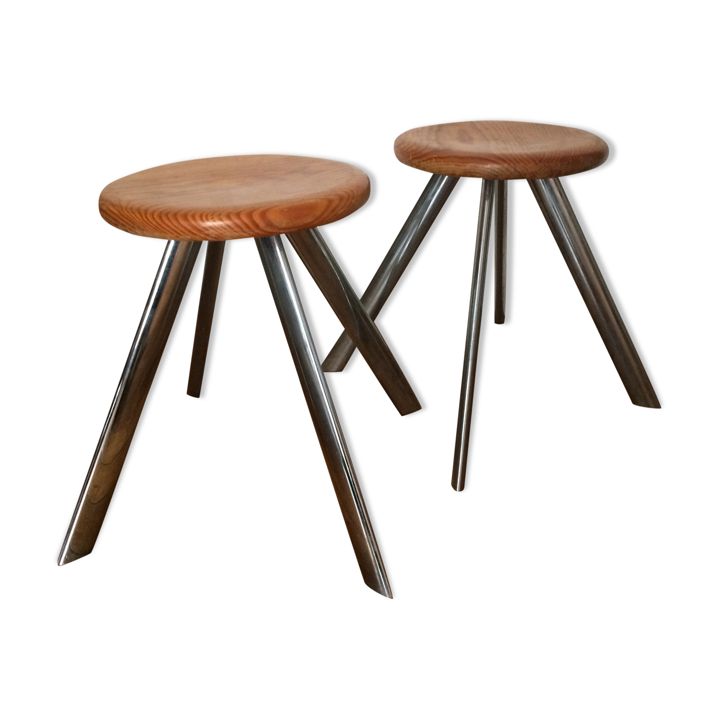 Pair of stools chrome and wood