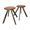 Pair of stools chrome and wood