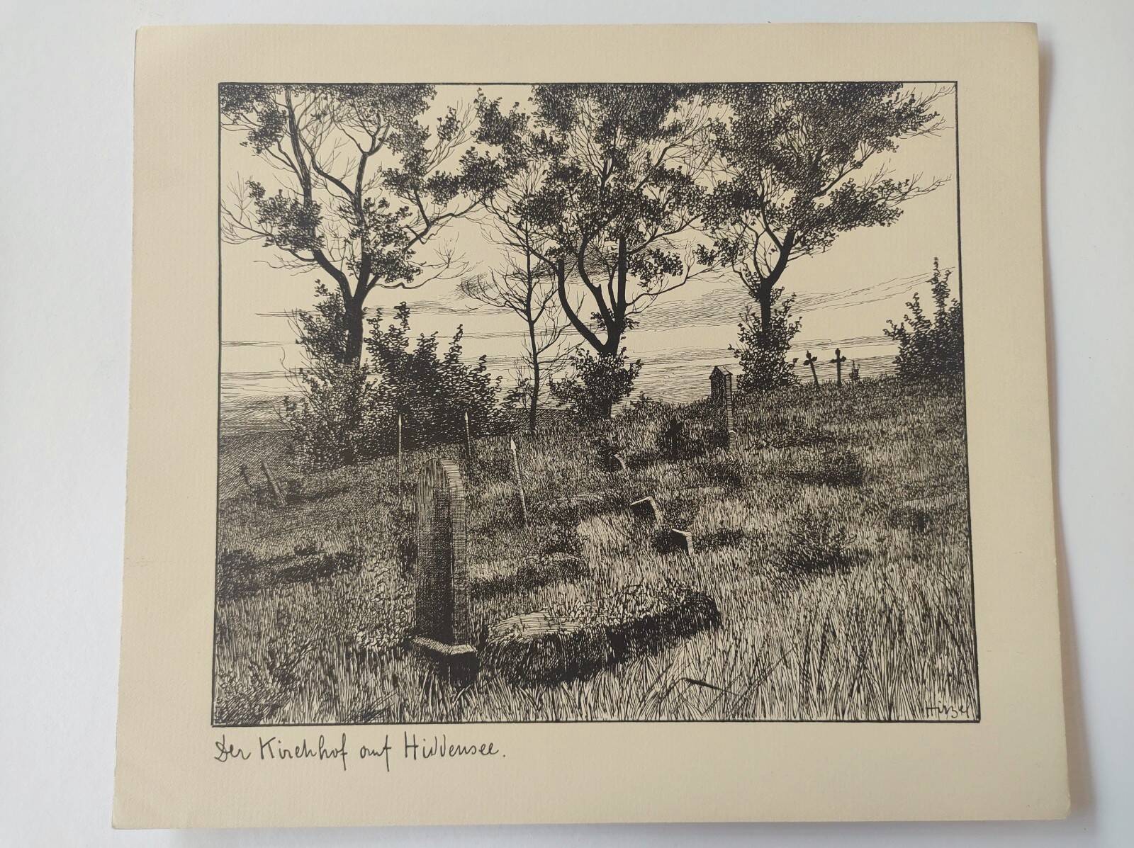 Antique print - Hiddensee cemetery - Lithograph from 1902