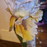 Large vintage mirror with white frame and iris and grape floral decorations