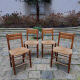 4 chairs wood and straw, 50