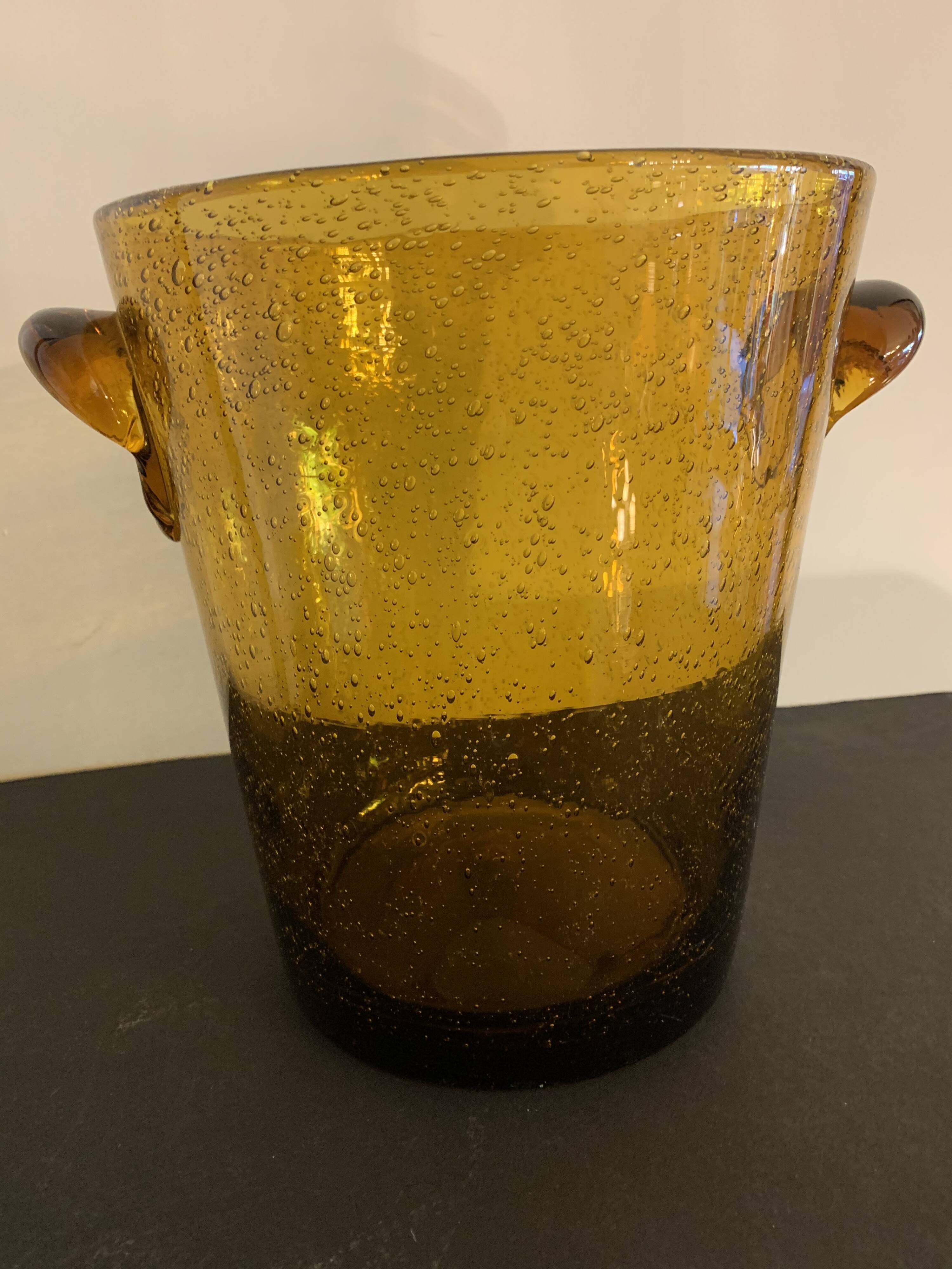 Biot amber yellow bubbled glass champagne bucket