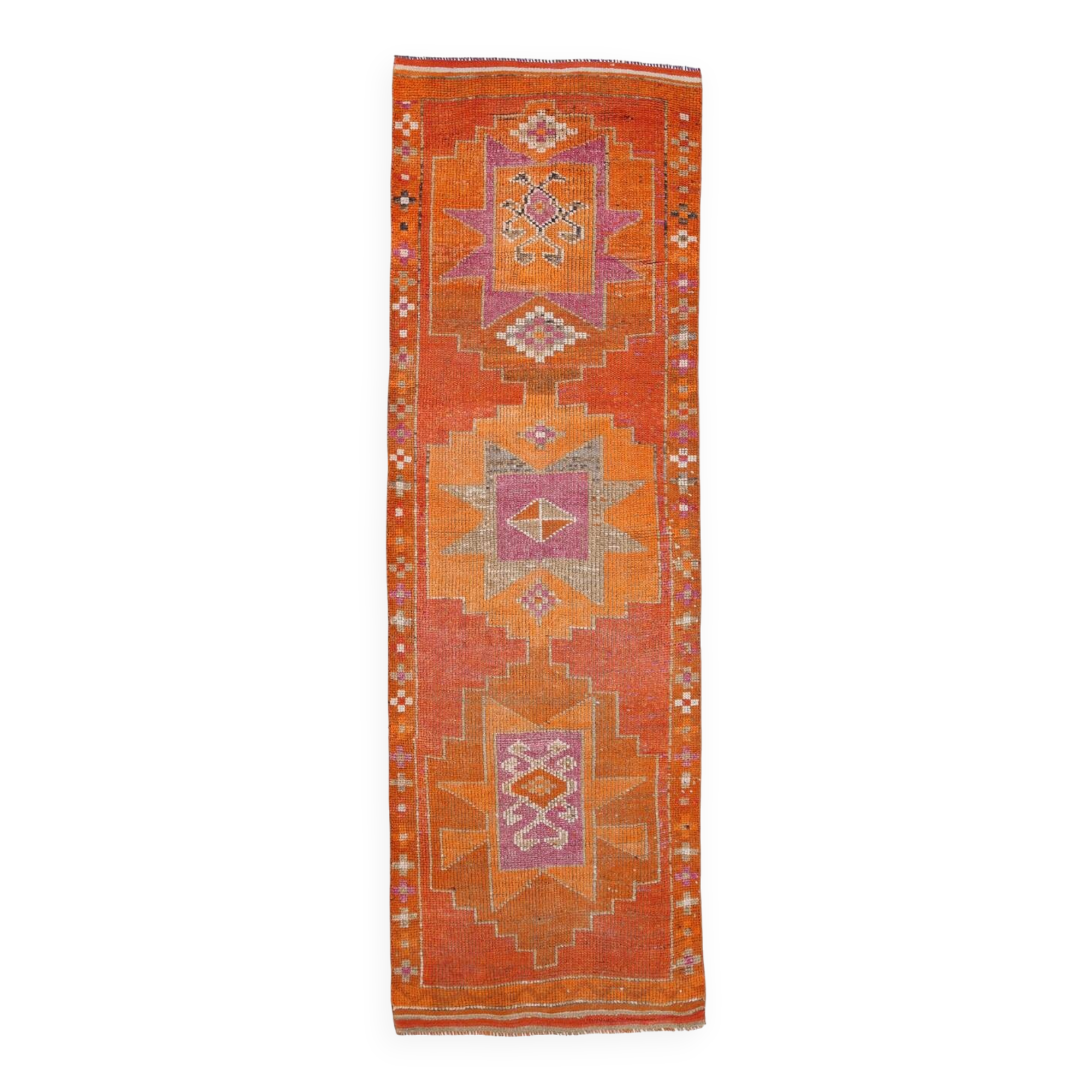 Tapis de couloir persan orange et rose