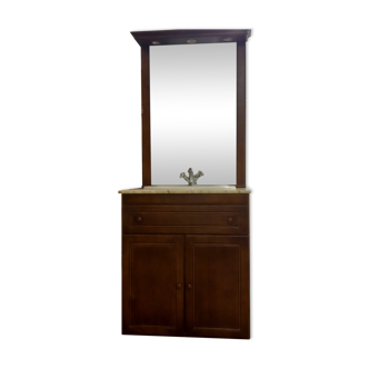 Ensemble meuble vasque et miroir salle de bain en bois