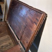 Rustic antique oak chest, original fittings and moulded panels.