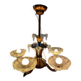 Ezan Art Deco chandelier in copper and molded glass
