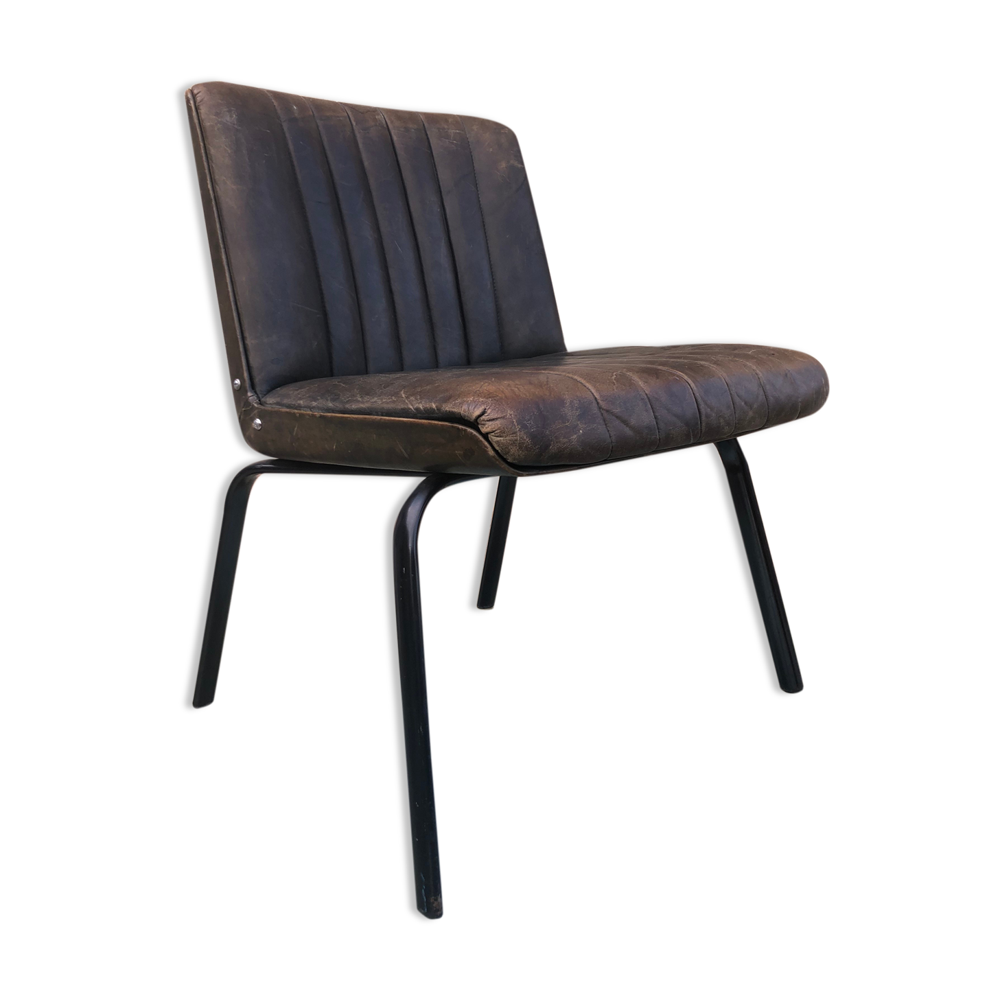 Bronze green leather armchair 1950