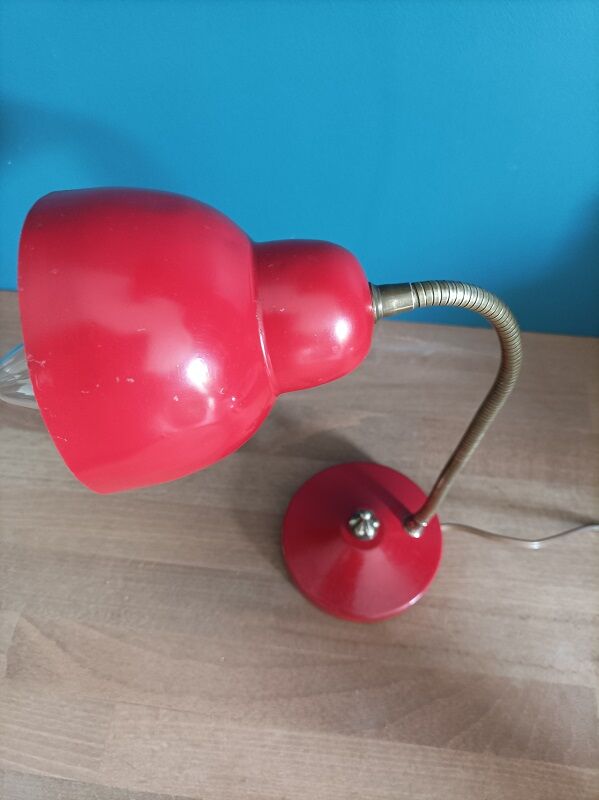 Bedside desk lamp metal red brass