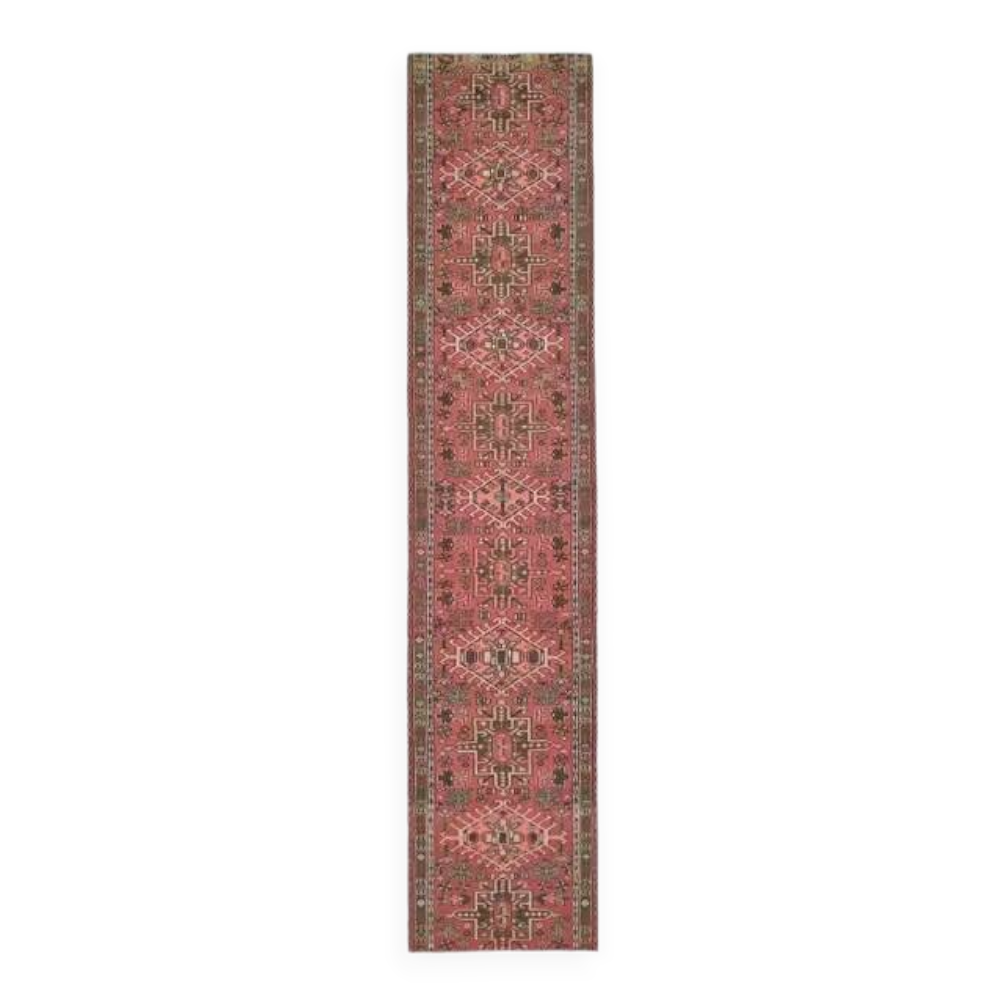 1970s Vintage Turkish Oushak Handmade Wool Cotton Pink Runner Rug 76x365