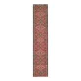 Tapis couloir vintage turc Oushak fait main en laine et coton rose 76x365 cm des années 1970