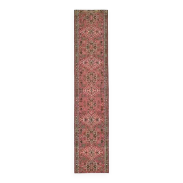 1970s Vintage Turkish Oushak Handmade Wool Cotton Pink Runner Rug 76x365