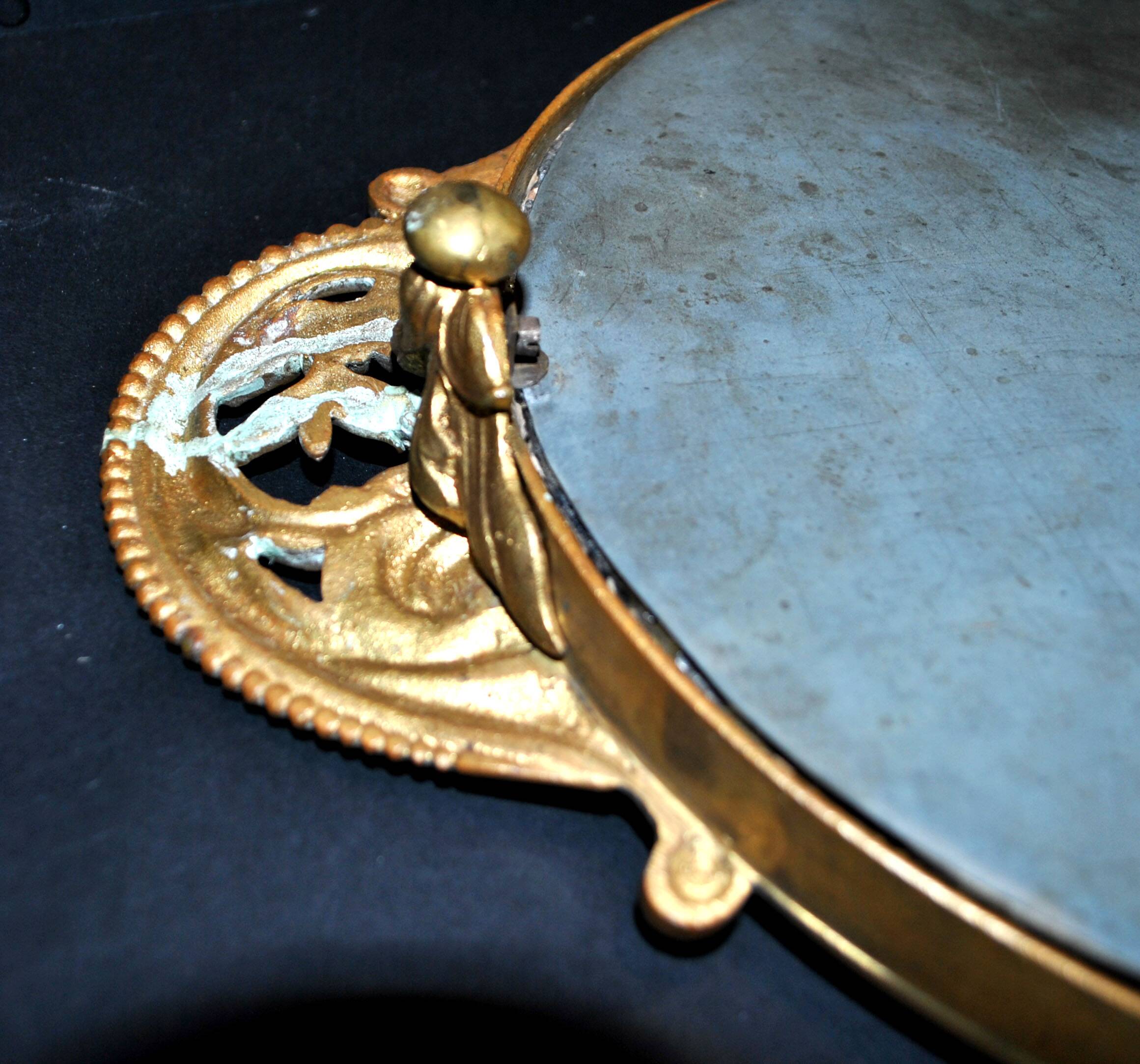 Antique mirror tray Centerpiece mainly in bronze and mercury glass