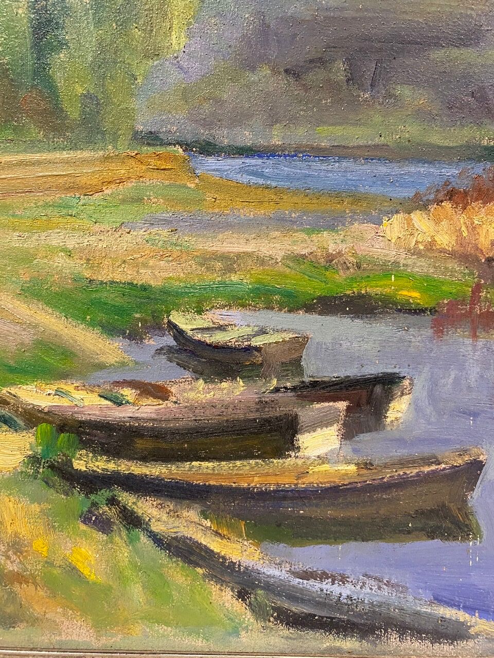 Old painting, landscape on the edge of a pond, Signed Michel Loche (1897;1976)