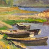 Tableau ancien, paysage bord d’un étang, Signé Michel Loche ( 1897;1976)