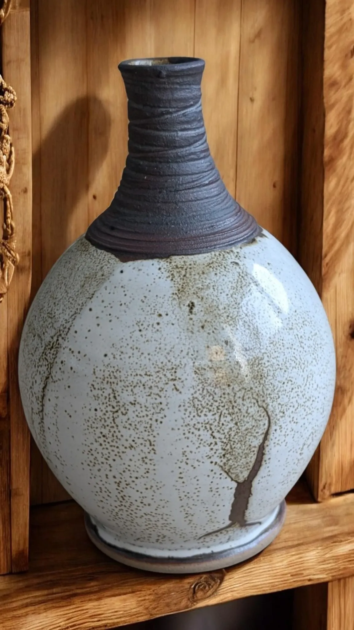 Magnificent Contemporary Cream Stoneware Round Vase – Signed Pierre Bernie